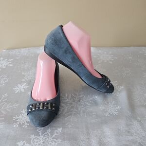 Rockport Suede Studded Ballet Flats Blue Grey Adidas Insoles Sz 9.5